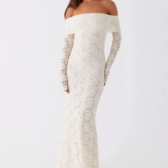 NWT Peppermayo Yours Always Lace Maxi Dress Off-Shoulder in Ivory XXS - Picture 1 of 11